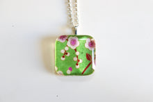 Load image into Gallery viewer, Green Blossom - Rounded Square Washi Paper Pendant Necklace
