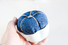 Load image into Gallery viewer, Blue Landscape - Kimono fabric Pottery Pin Cushion
