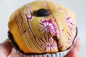 Yellow Baby - Kimono fabric Pottery Pin Cushion