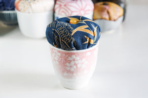 Pink and Blue Tall - Kimono fabric Pottery Pin Cushion