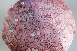 Large Pink and Blue - Kimono fabric Pottery Pin Cushion